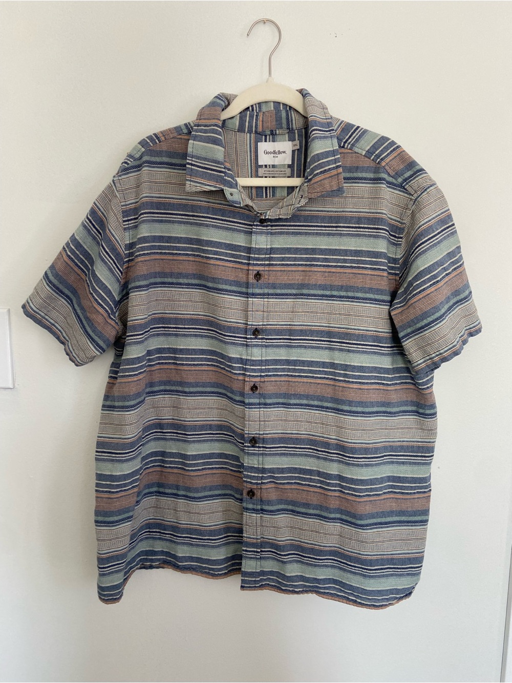Goodfellow & Co Men's Blue, Brown & Gray Striped Short-Sleeve Button-Up Shirt